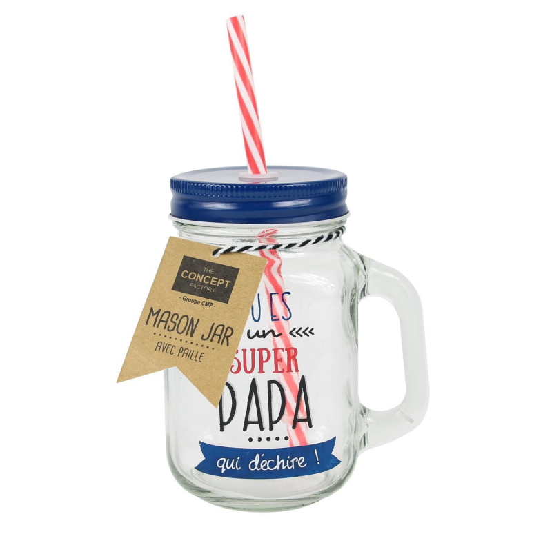 MUG VERRE COCKTAIL 440ML AVEC PAILLE TU ES UN SUPER PAPA