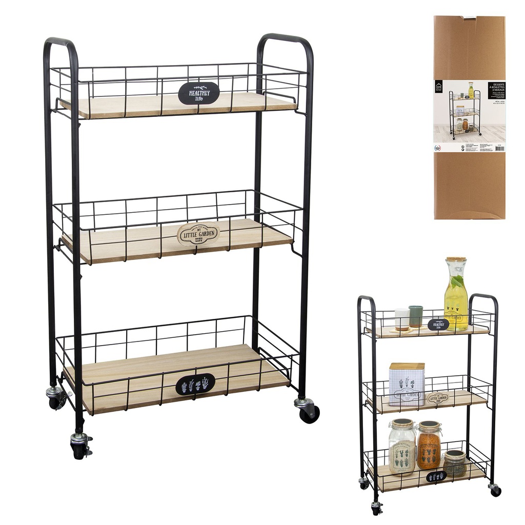 DESSERTE A ROULETTES TROIS NIVEAUX FILAIRE