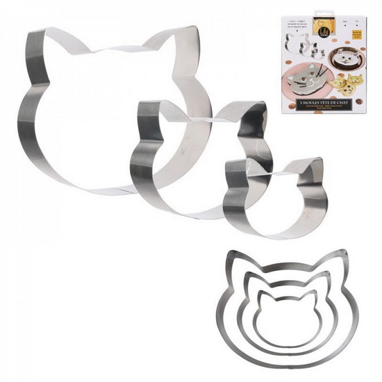 Ens. de 3 moules tête de chat