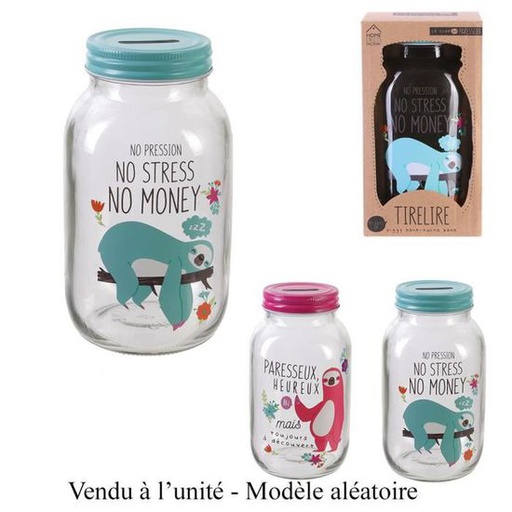 TIRELIRE HUMORISTIQUE EN VERRE PARESSEUX BLANC