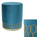 POUF VELOURS LISERET METAL BLEU
