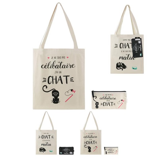 SAC ET POCHETTE COTON CHAT
