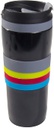 MUG DE TRANSPORT ISOTHERME NOIR AVEC BANDES EN SILICONE